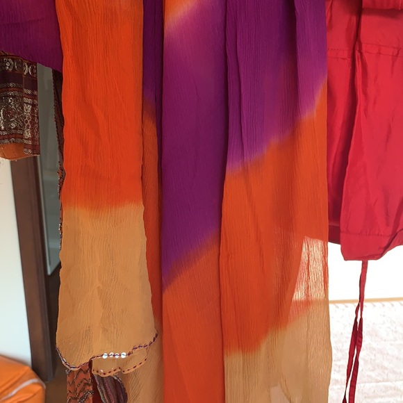 FESTIVE ORANGE A LINE KURTA:knee length with heavy all over zardozi work. - Picture 10 of 13